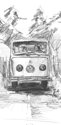 Need A Ride ~ a drawing from "Old Men Dream" by Pete Fullerton